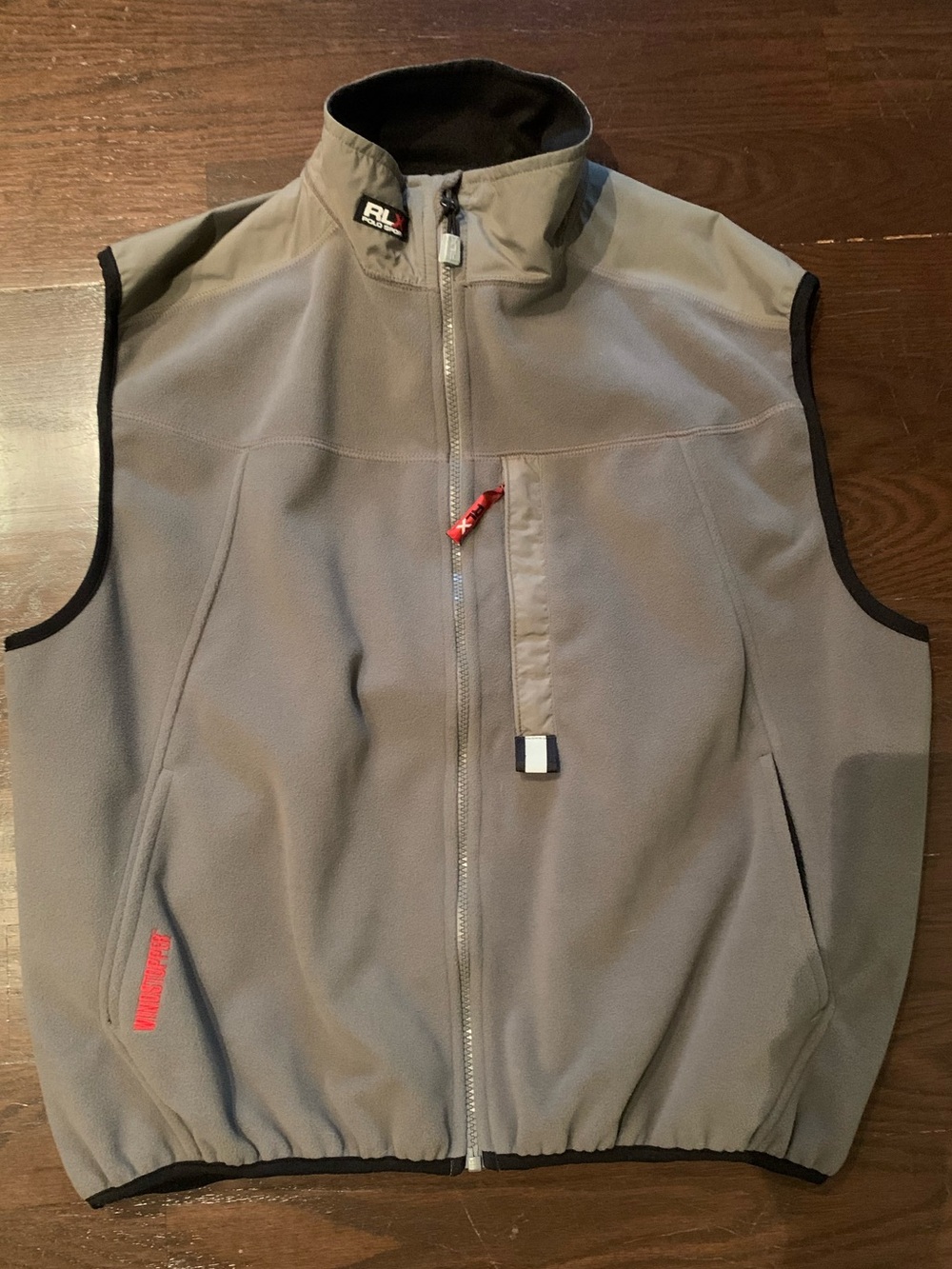 RLX Ralph Lauren men’s Grey Performance polar Fleece Vest with Black Trim